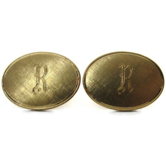 "R" Initial Vintage 12K Gold Filled Cufflinks Vintage Brushed Finish - Picture 13 of 16
